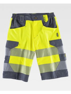 Pantaloni bermuda in poliestere alta visibilità riflettente workteam per personalizzare la vista 1